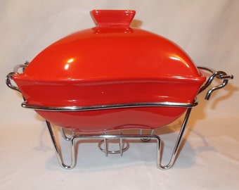 Red Casserole Dish Ceramic Chafing With Cooling Rack Warming Covered Vintage Baking Serving Bowl Red Casserole Dish Ceramic Chafing With Cooling Rack Warming Covered Vintage Baking Serving Bowl