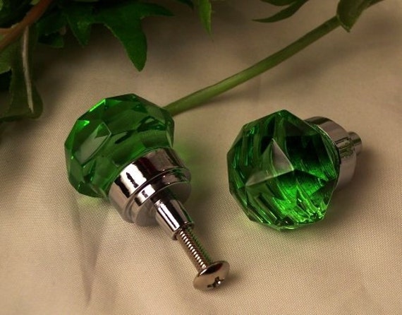 Green Pull Knobs Diamond Cut K9 Emerald Green Crystal Door Etsy