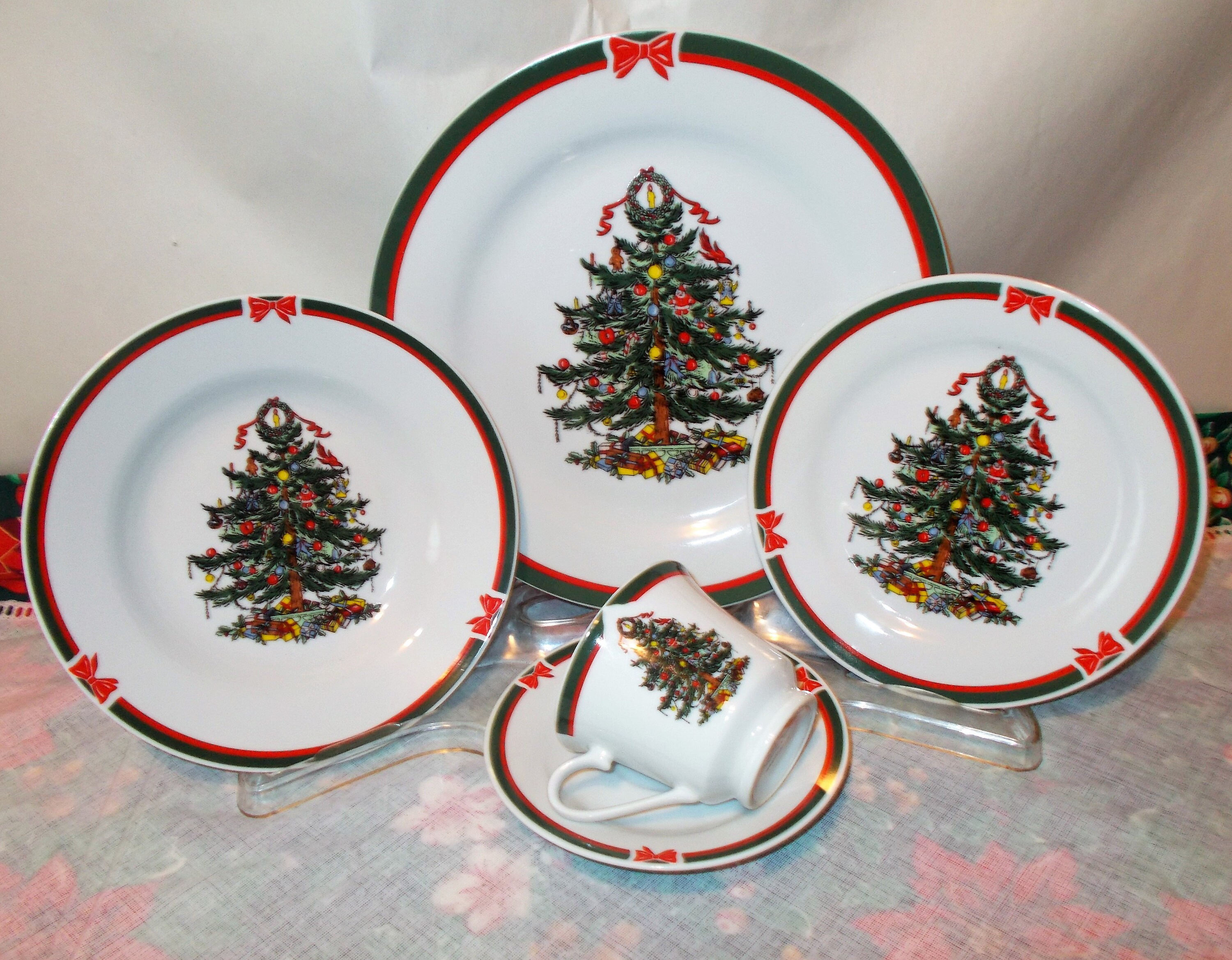 Christmas Dinnerware Evergreen Christmas Tree Dishes with Red Etsy