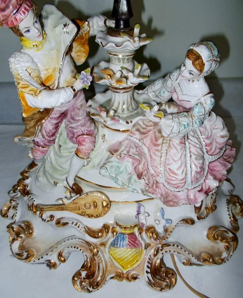 Vintage Capodimonte Figurine Table Lamp Made in ITALY Massive Etsy
