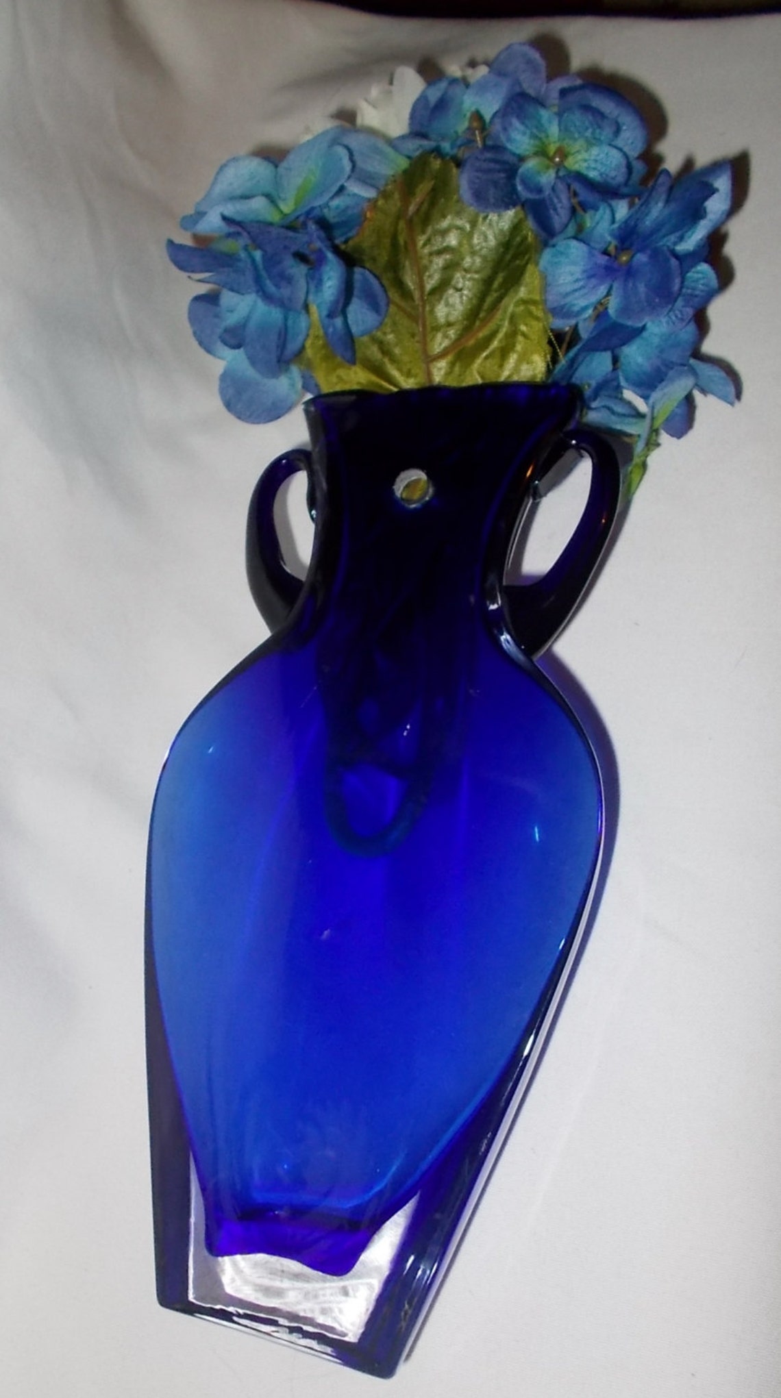 Cobalt Blue Glass Wall Pocket Jug Vase Two handle Glass Wall Etsy