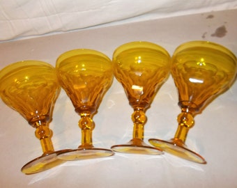 Wine Stems are Yellow Gold Vaseline Glass Marigold Stemware a Rare Set of Four Toasting Glasses