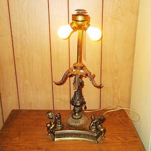 Vintage Brass Cherub Lamp: Art Deco Victorian Table Light