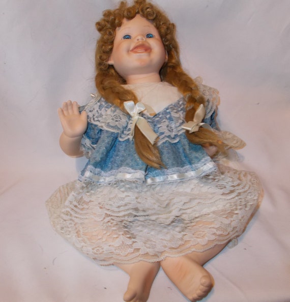 Vintage Blue Eye Doll With Teeth Sandy Blond Hair Pigtails Etsy