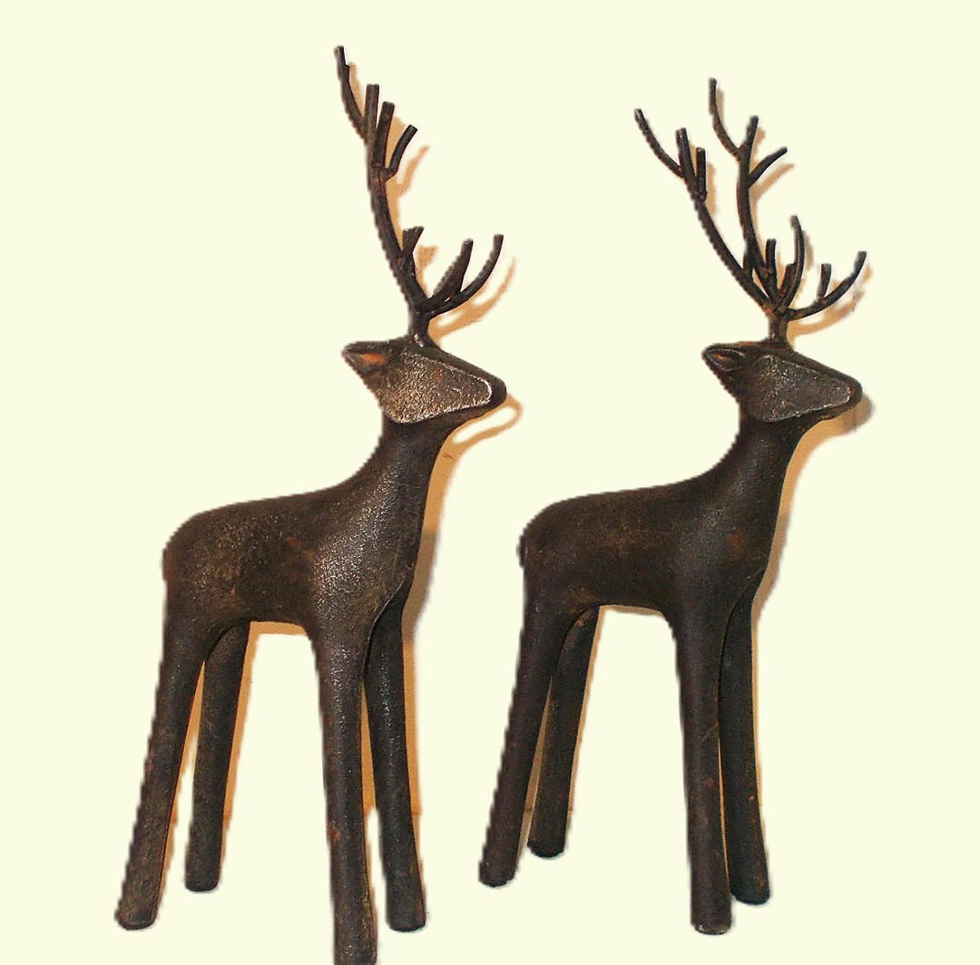 Vintage Cast Iron Deer Sculptures – Rustic Minimalist Pair for Modern ...