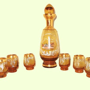 Vintage Venetian Barware Set – Hand-Painted Italian Glass Decanter