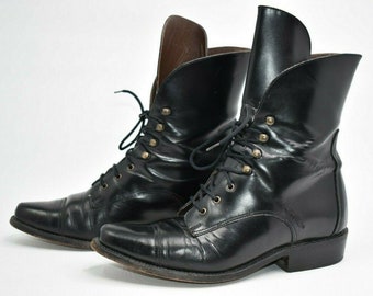 black lace up granny boots