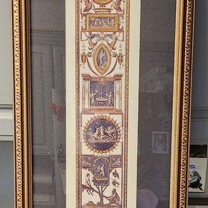 Antique Italian Hand Colored Lithograph Print Raffaello Morghen Giovanni Volpato Scul. Ediz P.V, Framed (40.5&quot; x 14.5&quot;)