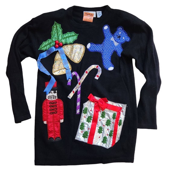 Pull de Noel surdimensionne vintage paillettes bling ours en peluche casse noisette nouveaute cedres petit moyen Noel moche Noel ringard Etsy France