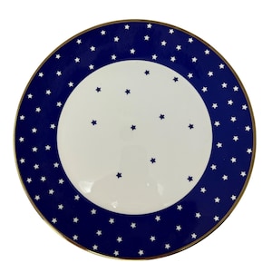 Vintage Richard Ginori Manifattura GIN181 Blue & White Stars Gold Trim Dinner Plate 1735 Italy Italian Dinnerware