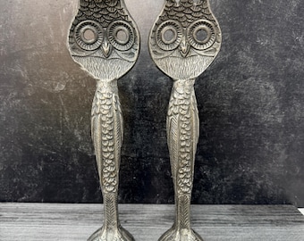 Servidores de ensalada Pottery Barn Owl de aluminio de 29 cm (11,5 pulgadas) estilo vintage