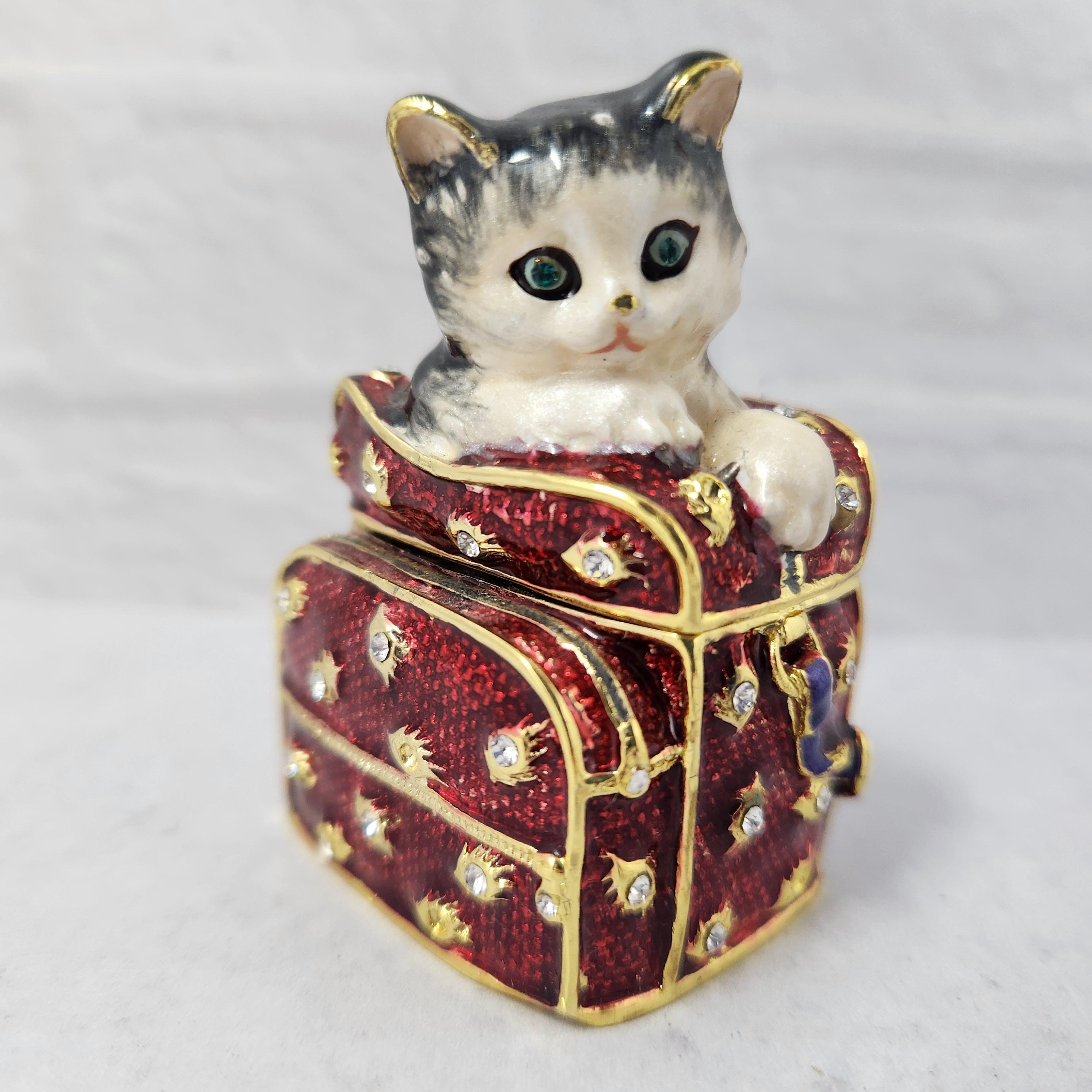Enameled Cat Trinket Box - Etsy