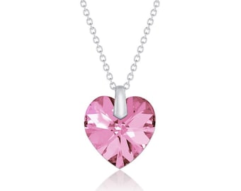 Swarovski Heart Pendant Necklace Women OS Pink New Vintage Crystal Jewelry
