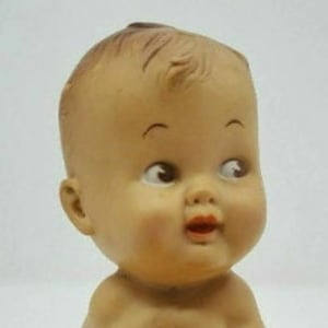 Vintage 1956 Bonnytex Rubber Blonde Baby Doll with Yellow Basket Bottle Holder