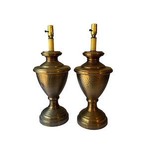 Pair Vintage 60s 70s Hammered Brass Urn Lamp Lamps, Brass Table Lamps, MCM Lamps, Vintage Lighting, Mid Century Lamps
