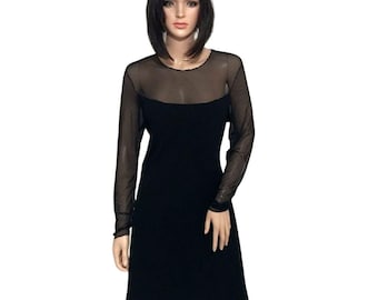 Black Dress 1980s Sheer Black Dress Evening Dress 90s Party Dress LBD Vintage Sheer Dress Cocktail Mini Dress Medium Large