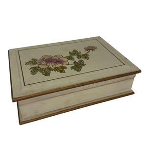 Beautiful Vintage Gunther Mele Jewelry Box, Large Vintage Jewelry Box, Mirror, Jewelry Organization Vanity Organization Floral Cream Pink