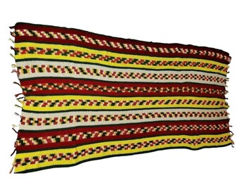 Manta de sofá de ganchillo vintage de los años 70 con rayas rojas, verdes y amarillas, decoración retro para el hogar, 223 x 101 cm