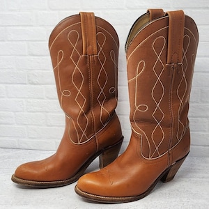 Frye vintage jaren 1970 western cowboylaarzen dames bruin leer 6,5 B hoge hak