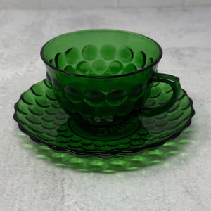 Vintage Anchor Hocking Bubble Green Cup & Saucer Set 40s 50s 60s Glassware, anchor hocking bubble glass, anchor hocking serveware