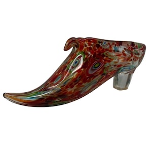 Vintage Italian Art Glass Slipper Italy Venetian Murano? Red Green Blue