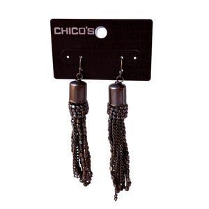 Vintage Y2K Pewter Chico’s Chain Pärl Tassel Statement Dangle Örhängen Nytt på kort