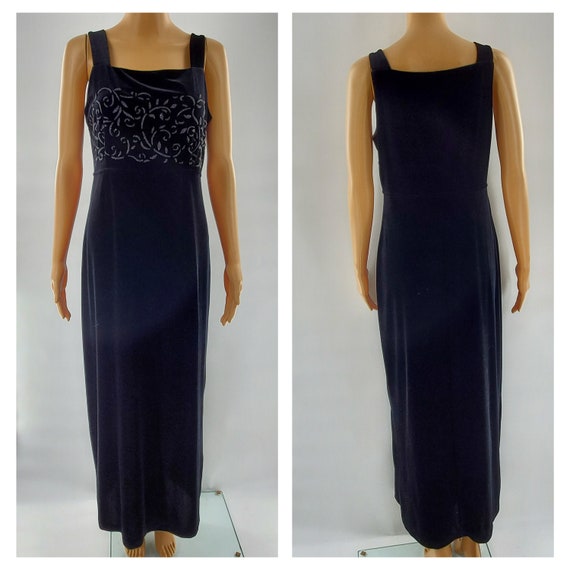 Vintage Black 80s 90s VELVET Maxi Dress sz 10 Med… - image 2