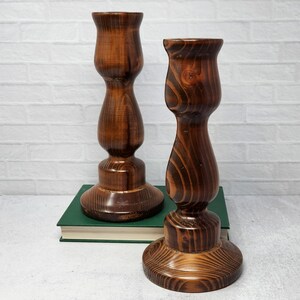 Vintage Hand Turned LARGE Wood Taper Candle Holder Candlestick Pair 12&quot; T, Vintage Candlesticks, Rustic Decor, Primitive Decor, Farmhouse