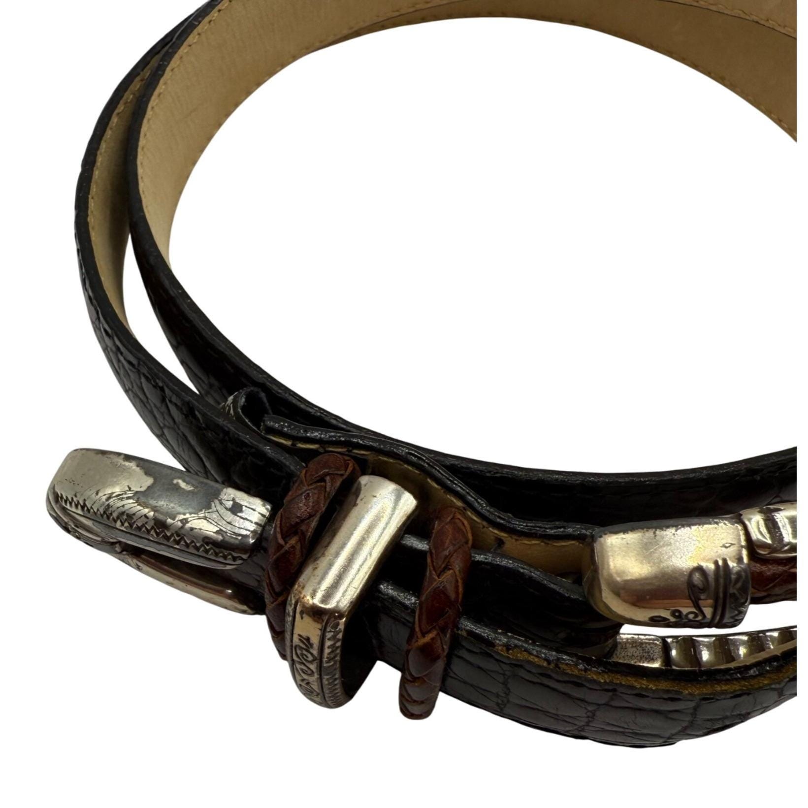 Vintage 90s Brighton Belt Brown & Black Two Tone Leather Silver Buckle Size S il_fullxfull.6505041560_51g3.jpg main image 4
