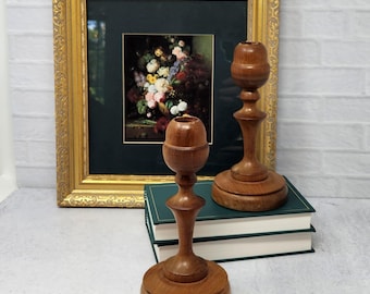 Vintage Hand Turned Wood Taper Candle Holder Candlestick Pair 7" T, Vintage Candlesticks, Rustic Decor, Primitive Decor, Farmhouse, Cottage