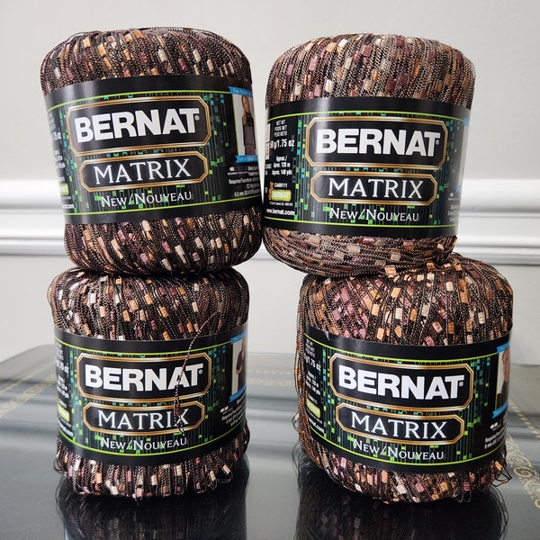 4 Skeins Bernat Matrix Yarn, Color #02011 COPPER Metallic Ladder Ribbon, New, Sport / Fine Light sz 3, Trellis, Needles: 4mm 6 US 8 UK