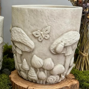 Mushroom Planter Cottage Garden Cement Look Butterfly Woodland Forest Medium