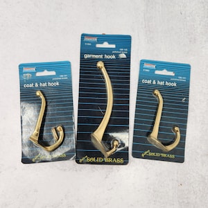 Vintage Solid Brass Coat & Hat Hooks - National MFG Co. - 1989 - Set of 3 Hooks
