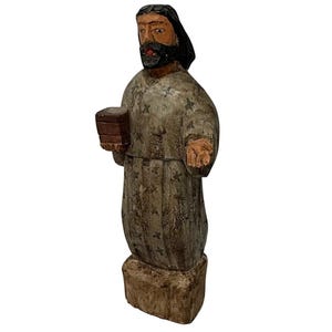 Escultura de monje franciscano de madera tallada a mano de estilo antiguo, de 15,25&quot; de alto, policromada, religiosa, cristiana y católica