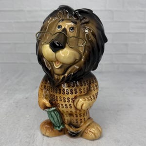 Hubert el león, hucha vintage de Harris Bank, de Lefton, década de 1960 y 1970, Hubert el león del dinero, promoción bancaria