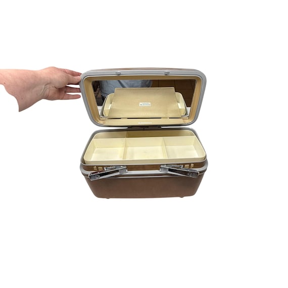 Vintage Samsonite Train Case – Brown Hard Shell Makeup Travel