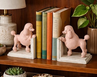 Cast Iron Pink Poodle Dog Bookends Pair Vintage Style Midcentury MCM Heavy