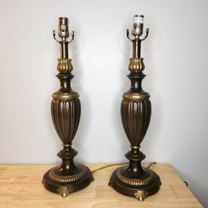 Vintage Pair of Stiffel Hollywood Regency Style Brass Patinated Table Lamps, Medium Scale, 1950&#39;s, Stiffel Brass Lamps, Accent Lamps