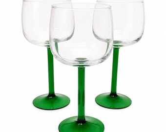 Zestaw 3 kieliszków do wina Cristal D'Arques Emerald Hock na zielonej nóżce, vintage, 7 cali