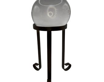 Soporte vintage de bola de cristal de hierro fundido marrón con esfera de metal, soporte para orbe, soporte para exhibición de cristal, soporte para esfera, soporte para exhibición, exhibición de esfera, decoración de altar