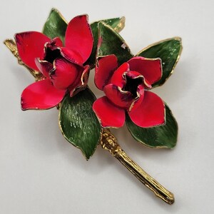 Vintage Enamel Floral Bouquet Rose Enameled Gold Tone Brooch, vintage jewelry, costume jewelry, vintage brooch, estate jewelry, brooches