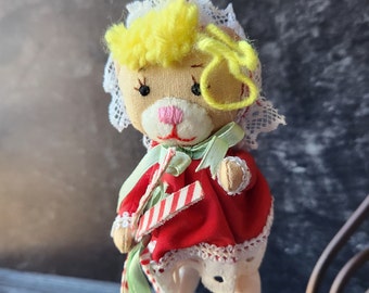 Vintage Blonde Teddybär Mädchen ChristbaumSchmuck Stoff gesteppt, Primitive, Urlaub, Puppe, Löw