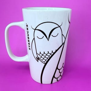 Vintage Starbucks 2014 Owl Mug 16oz White & Black Modern Graphic Design,  Tall Ceramic Coffee Cup, Minimalist Bird Art Mug, Rare Collectible - Etsy