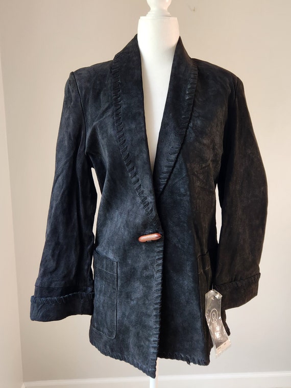 Vintage 90s Cedars Black Suede Jacket Blazer - XS… - image 2