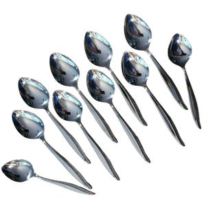 Vintage Oneida TEXTURA 8 Place Soup Spoons Stainless Steel Flatware + 2 Teaspoons 10 pc Set, Stainless Steel, Silverware,