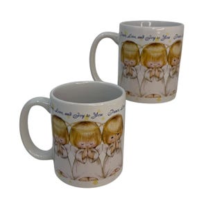 Vintage Pair Hallmark Praying Angel Mugs Peace Love and Joy Christmas Gift Coffee Cups, Tea Mugs, Retro 80s 90s