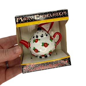Vintage 90s Mary Engelbreit Teapot Christmas Tree Ornament Floral Flowers NOS