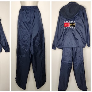 NWT Mens Vintage SAMPLE Windbreaker Track Suit Jacket Wind Pants Tommy Sports 80&#39;s Nylon L/XL Navy Blue, Streetwear, Retro, 90s, Track Suit