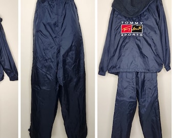 Vintage Tommy Sports marineblauw nylon trainingspak, jaren 80 L/XL