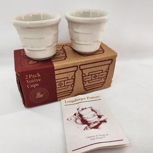 Longaberger Votive Crock Candle Holder Pottery Woven Traditions Ivory USA Set of 2, New Old Stock, Unused